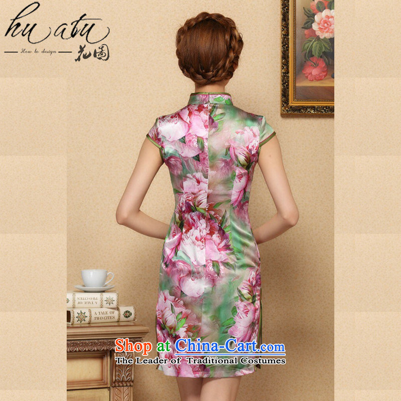 Floral qipao female Tang Dynasty Chinese collar Silk Cheongsam noble stylish herbs extract qipao gown cheongsam 995# banquet, floral shopping on the Internet has been pressed.