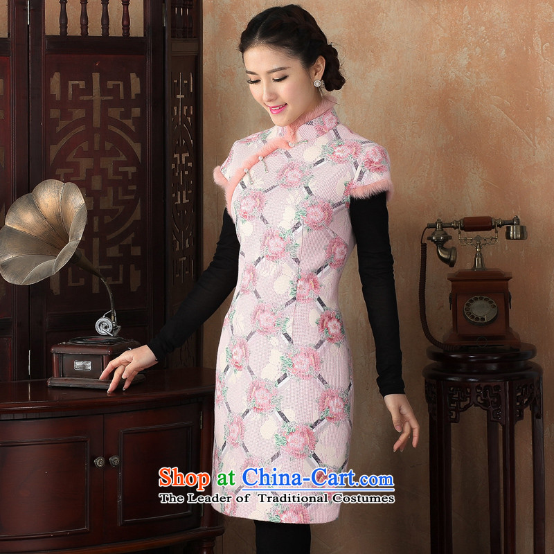 The cross-sa sunken Ngan 2015 improved new qipao fall/winter collections of literature and art nouveau improved sleeveless cheongsam dress  , L, the Pink cheer Y3228 sa shopping on the Internet has been pressed.