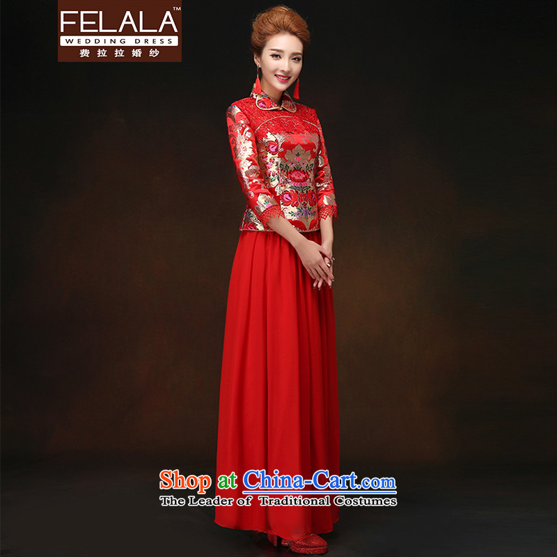 Ferrara 2015 new winter OF CHINESE CHEONGSAM long-sleeved bride bows services XL Suzhou shipment of red Ferrara wedding (FELALA) , , , shopping on the Internet