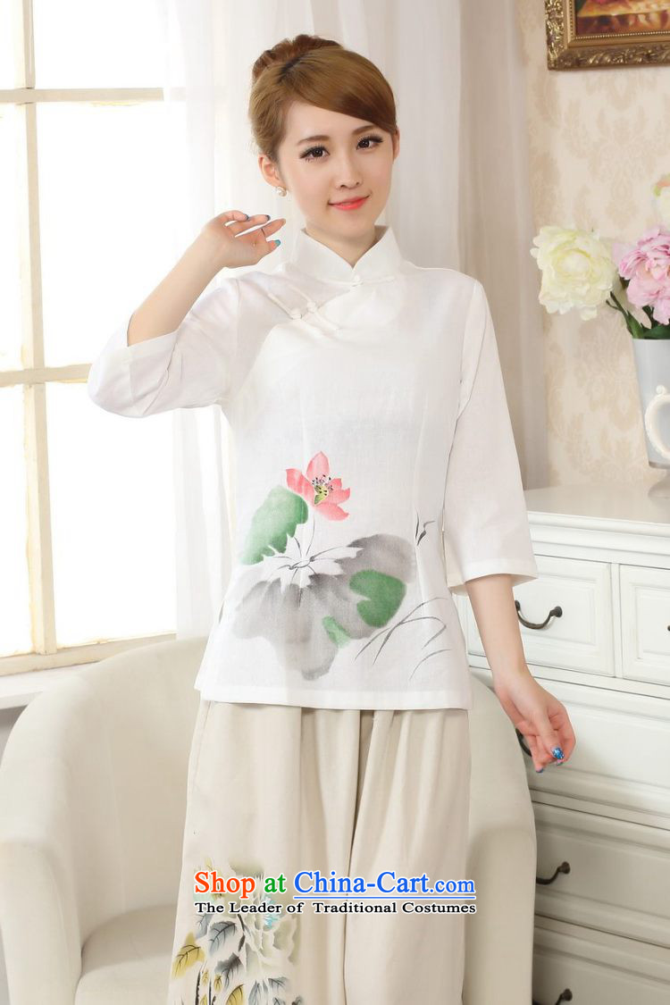 Ms. Li Jing Tong Women's clothes summer shirt collar cotton linen hand-painted Chinese Han-women in Tang Dynasty improved cuff White M picture, prices, brand platters! The elections are supplied in the national character of distribution, so action, buy now enjoy more preferential! As soon as possible.