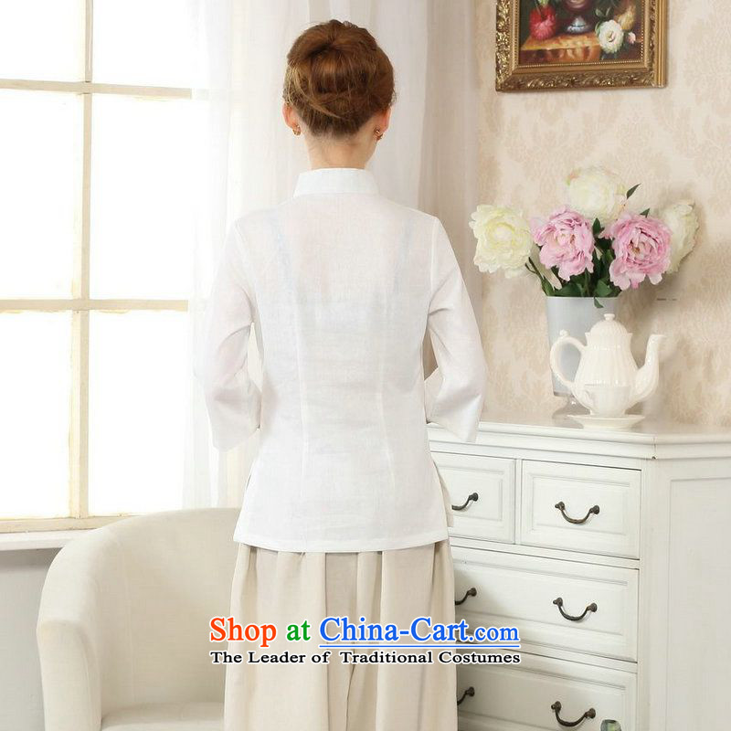 Ms. Li Jing Tong Women's clothes summer shirt collar cotton linen hand-painted Chinese Han-women in Tang Dynasty improved cuff White M 158 jing shopping on the Internet has been pressed.