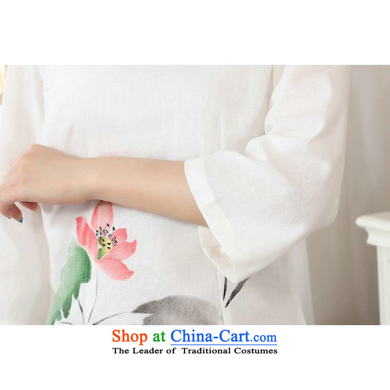 Ms. Li Jing Tong Women's clothes summer shirt collar cotton linen hand-painted Chinese Han-women in Tang Dynasty improved cuff White M 158 jing shopping on the Internet has been pressed.