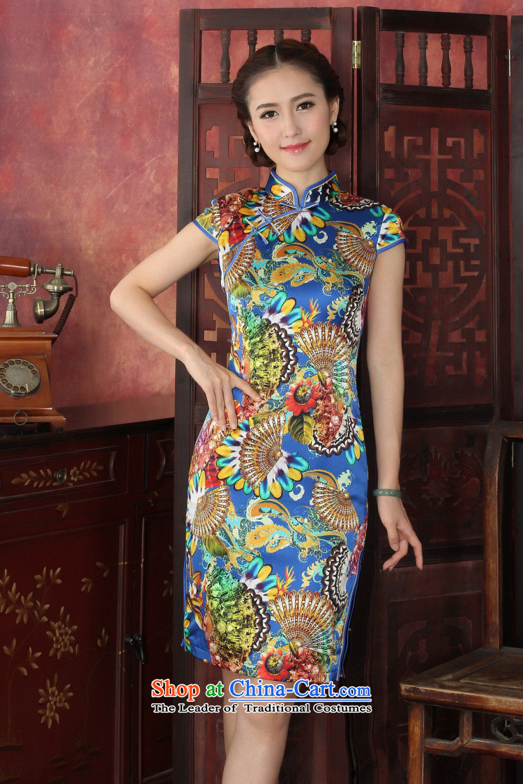 Floral qipao Tang dynasty women's stylish herbs extract qipao Chinese collar daily silk cheongsam dress banquet blue 2XL Photo, prices, brand platters! The elections are supplied in the national character of distribution, so action, buy now enjoy more preferential! As soon as possible.