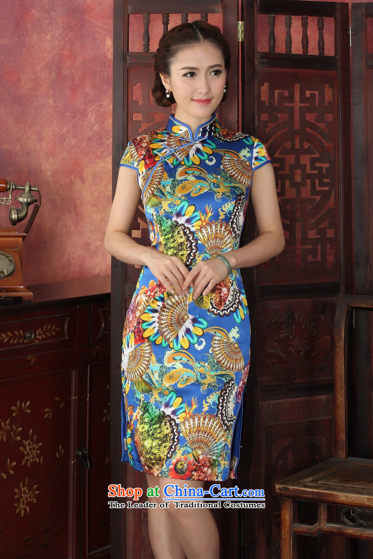 Dan smoke cheongsam dress Tang dynasty Classic style qipao Chinese herbs extract Mock-neck daily silk cheongsam dress banquet blue XL Photo, prices, brand platters! The elections are supplied in the national character of distribution, so action, buy now enjoy more preferential! As soon as possible.
