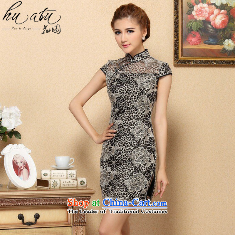 Floral qipao female Chinese improvement of the trendy lace cheongsam dress elegant lace improved banquet qipao skirt figure color M, floral shopping on the Internet has been pressed.