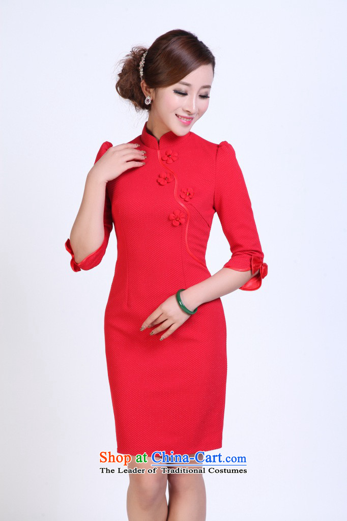 Floral autumn and winter female qipao Tang Dynasty Chinese collar minimalist improved bride maschen-moden qipao gown skirt red annual XL Photo, prices, brand platters! The elections are supplied in the national character of distribution, so action, buy now enjoy more preferential! As soon as possible.