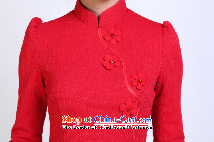 Floral autumn and winter female qipao Tang Dynasty Chinese collar minimalist improved bride maschen-moden qipao gown skirt red annual XL Photo, prices, brand platters! The elections are supplied in the national character of distribution, so action, buy now enjoy more preferential! As soon as possible.