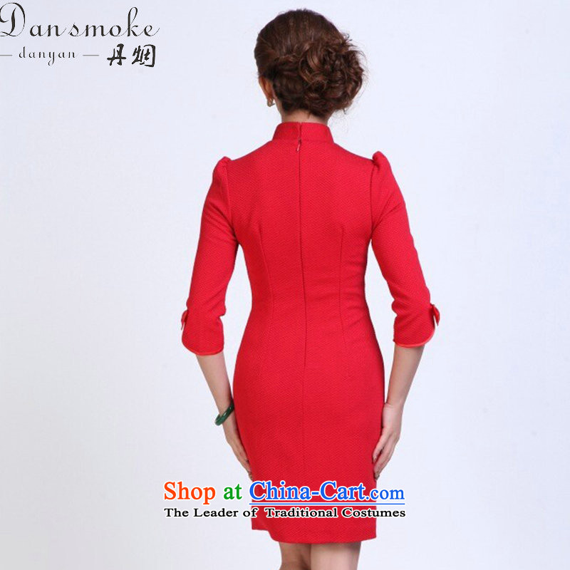 Dan smoke autumn and winter female qipao Tang Dynasty Chinese collar minimalist improved bride maschen-moden qipao gown skirt red annual meeting , L, Dan Smoke , , , shopping on the Internet