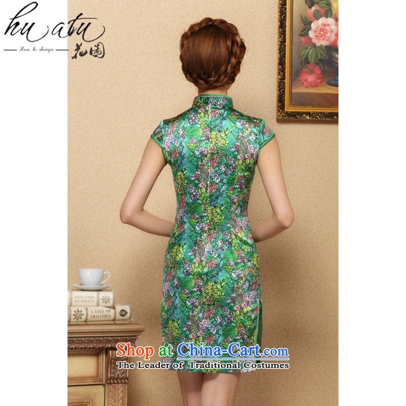 Floral women cheongsam with stylish European and American Small Tang saika herbs extract qipao sit back and relax in one of the annual meetings of the collar Silk Cheongsam Green , L, floral shopping on the Internet has been pressed.