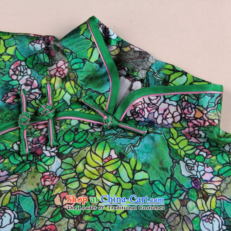 Floral women cheongsam with stylish European and American Small Tang saika herbs extract qipao sit back and relax in one of the annual meetings of the collar Silk Cheongsam Green , L, floral shopping on the Internet has been pressed.