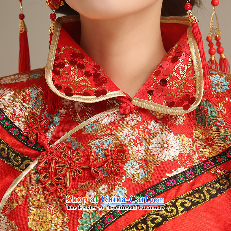 Noritsune bride bride Soo-wo service to the dragon spring 2015 new paragraph should also stylish bows services qipao retro Chinese long qipao big five red M code of Qipao Fuk Hang bride shopping on the Internet has been pressed.