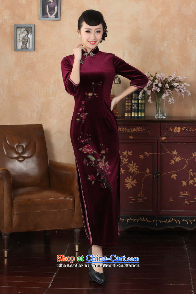 Floral autumn and winter cheongsam dress Tang Dynasty Chinese collar superior Stretch Wool qipao seven gold cuff banquet dress figure color pictures, prices, XL brand platters! The elections are supplied in the national character of distribution, so action, buy now enjoy more preferential! As soon as possible.