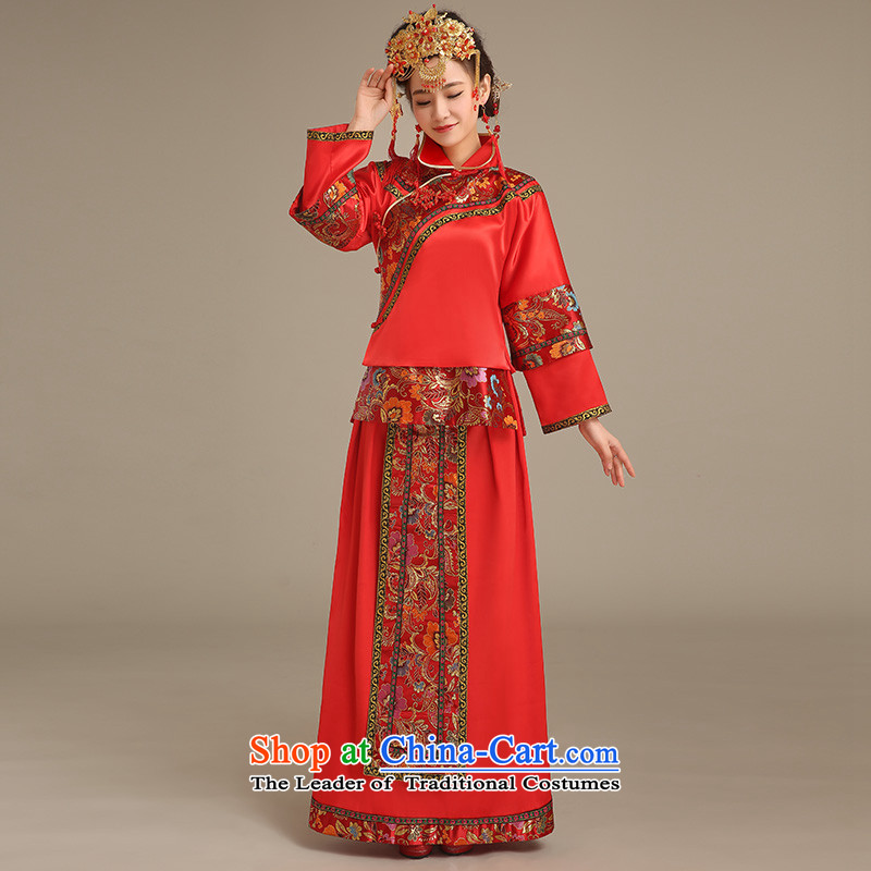 Noritsune Spring 2015) Bride Bride Dragon Chinese style wedding dresses use red marriage long long-sleeved clothing bows of nostalgia for the Big Five Bok-su Wo Service cheongsam red XL, noritsune bride shopping on the Internet has been pressed.