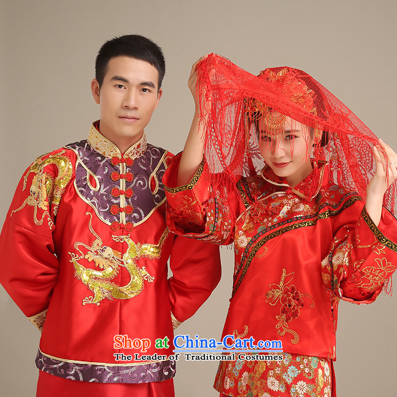 Noritsune Bride Spring 2015 men's new Chinese wedding dresses costume show groups to serve the bridegroom longfeng use red men married cheongsam dress RED M noritsune bride shopping on the Internet has been pressed.