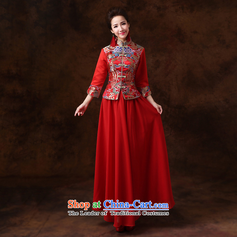 Jie mija bows services 2015 new long-sleeved qipao Sau Wo serving Chinese bride improved retro bride wedding dress red XS, Cheng Kejie mia , , , shopping on the Internet