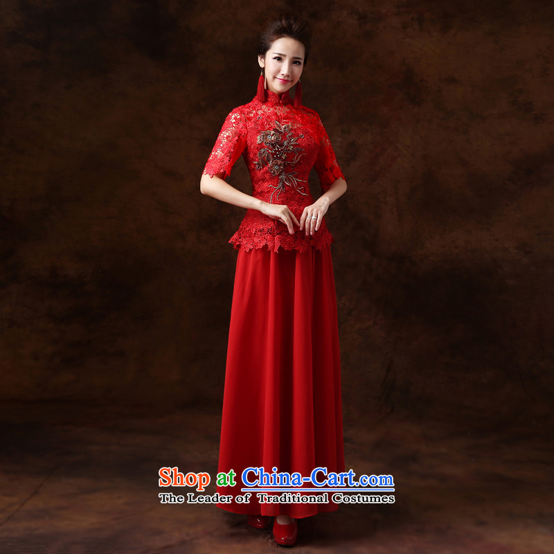Jie mija long-sleeved qipao bows Service Bridal Fashion 2015 new marriages red long marriage chinese red color 5 cuff kit mia , , , S, shopping on the Internet