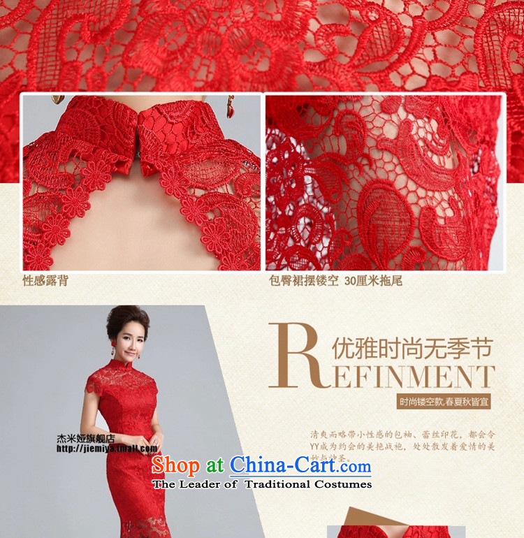 Jie mija qipao New Service Bridal Fashion 2015 bows retro red lace back crowsfoot marriage evening dresses red tail 30 cm XS picture, prices, brand platters! The elections are supplied in the national character of distribution, so action, buy now enjoy more preferential! As soon as possible.