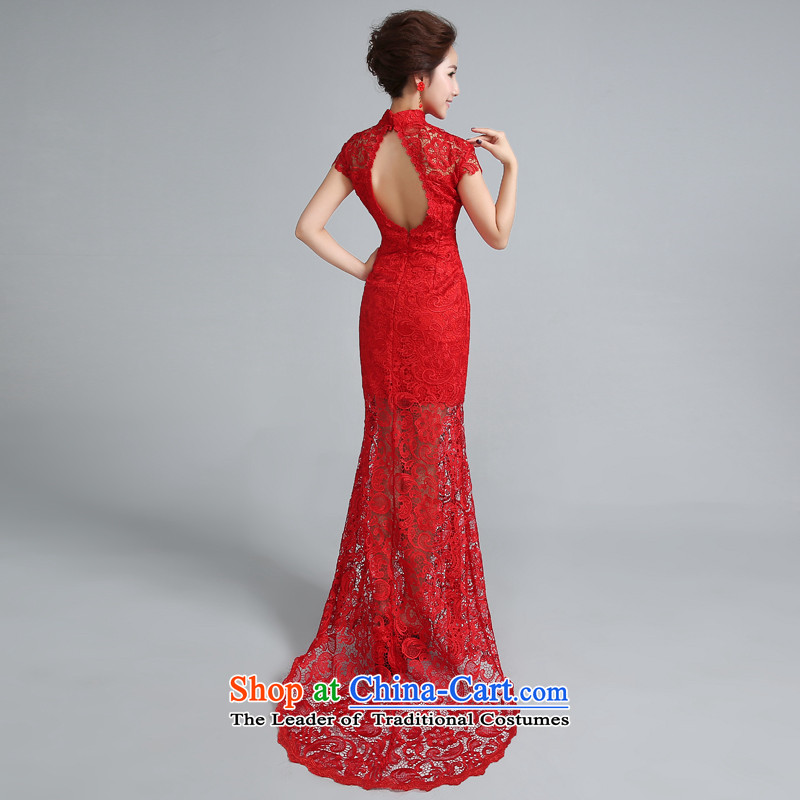 Jie mija qipao New Service Bridal Fashion 2015 bows retro red lace back crowsfoot marriage evening dresses red tail 30 cm XS, Cheng Kejie mia , , , shopping on the Internet