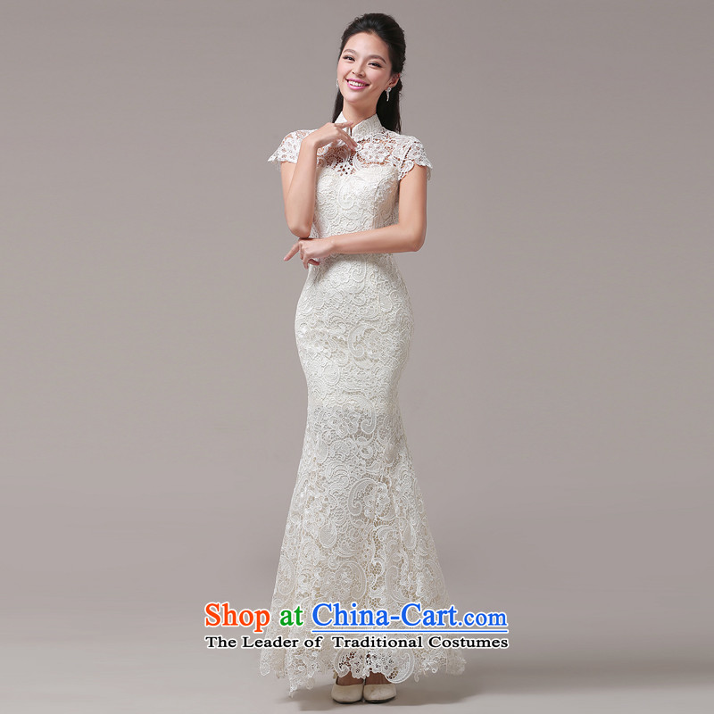 Jie mija qipao bows services 2014 new Korean brides Stylish retro daily cheongsam dress red married long white_?XS