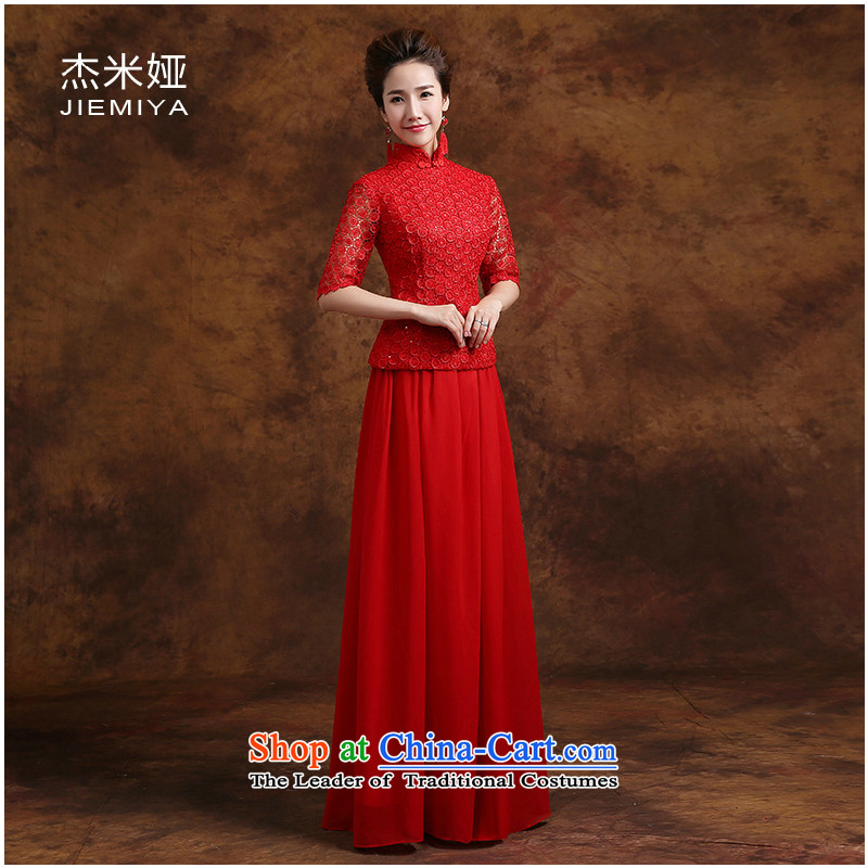 Jie mija qipao 2014 new bride stylish bows services lace in long-sleeved marriage evening dresses two kits red S, Cheng Kejie mia , , , shopping on the Internet