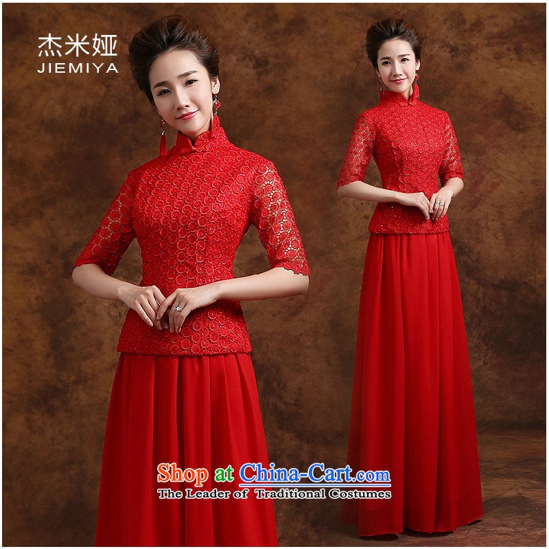 Jie mija qipao 2014 new bride stylish bows services lace in long-sleeved marriage evening dresses two kits red S, Cheng Kejie mia , , , shopping on the Internet