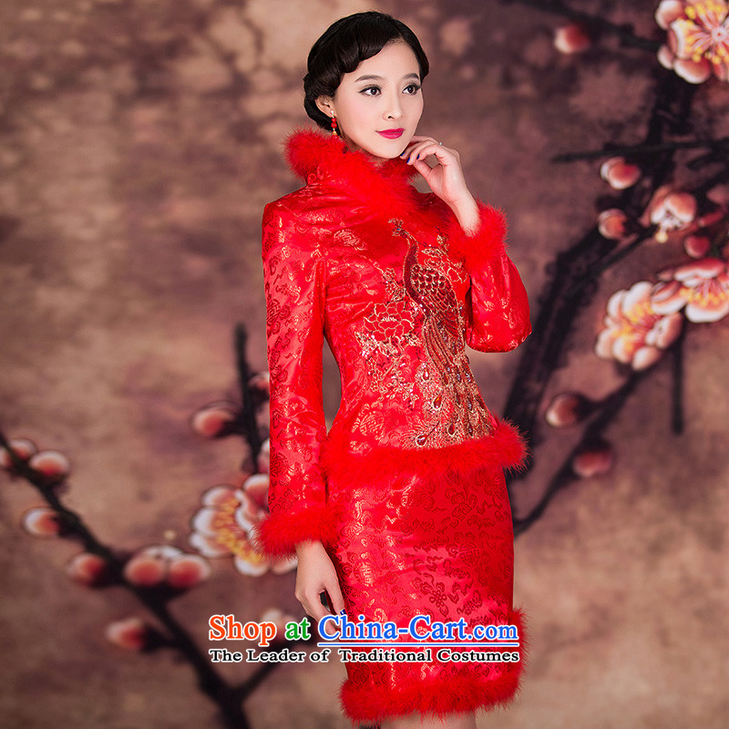 Mslover-cotton kit skirt for winter short, long-sleeved cotton qipao gown winter married bows qipao QP141207 RED M 2 feet) of the waist of Lisa (MSLOVER) , , , shopping on the Internet