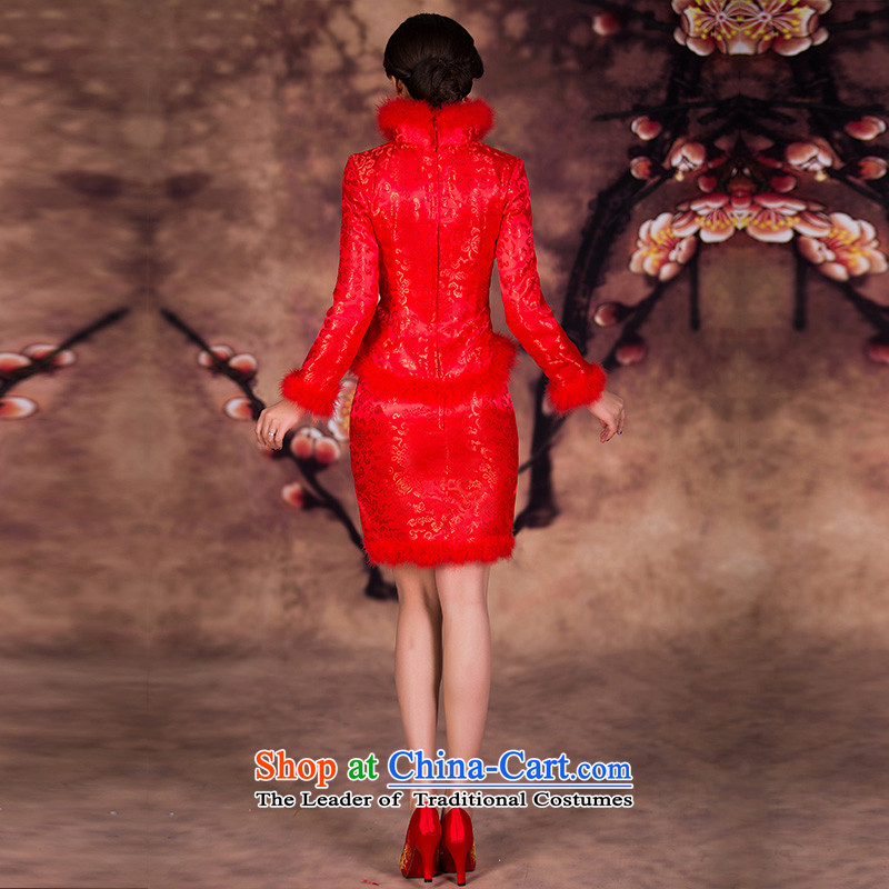 Mslover-cotton kit skirt for winter short, long-sleeved cotton qipao gown winter married bows qipao QP141207 RED M 2 feet) of the waist of Lisa (MSLOVER) , , , shopping on the Internet
