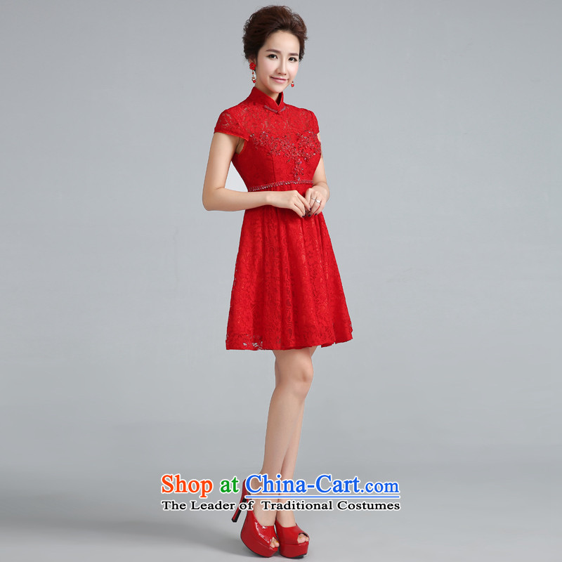 Jie Mija 2015 new cheongsam dress summer daily short qipao stylish Sau San, bows to red wedding dress RED M Cheng Kejie mia , , , shopping on the Internet