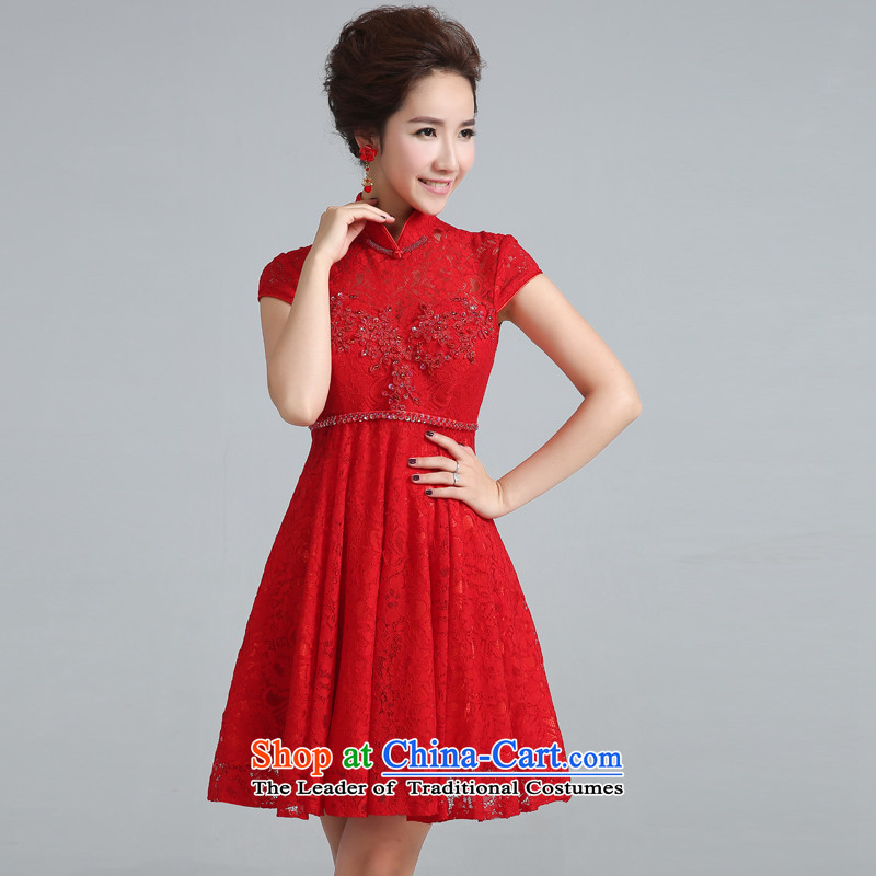 Jie Mija 2015 new cheongsam dress summer daily short qipao stylish Sau San, bows to red wedding dress RED M Cheng Kejie mia , , , shopping on the Internet