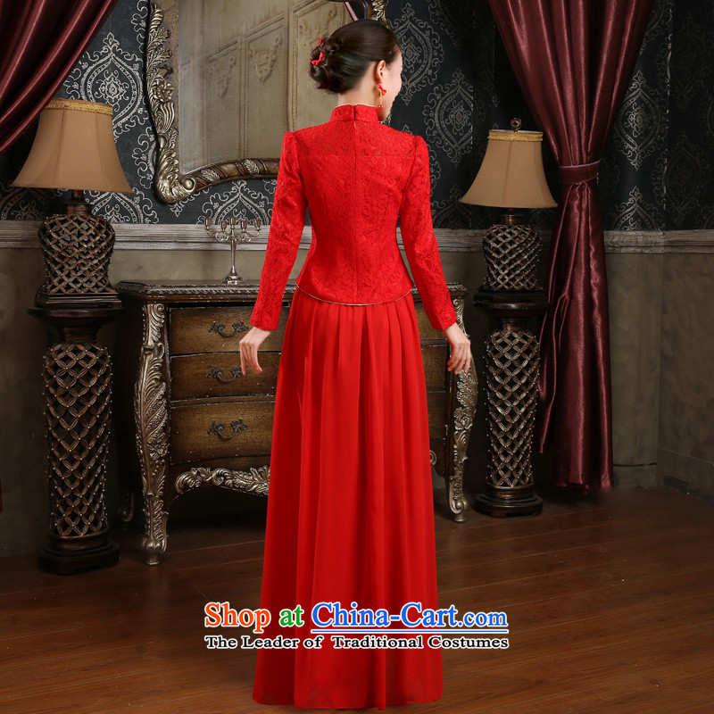 Lan-yi marriages cheongsam dress autumn and winter bows new retro improved cheongsam dress kit red thick autumn and winter, marriage cheongsam dress photo color XL code of the feet 2.2 waist-yi (LANYI) , , , shopping on the Internet