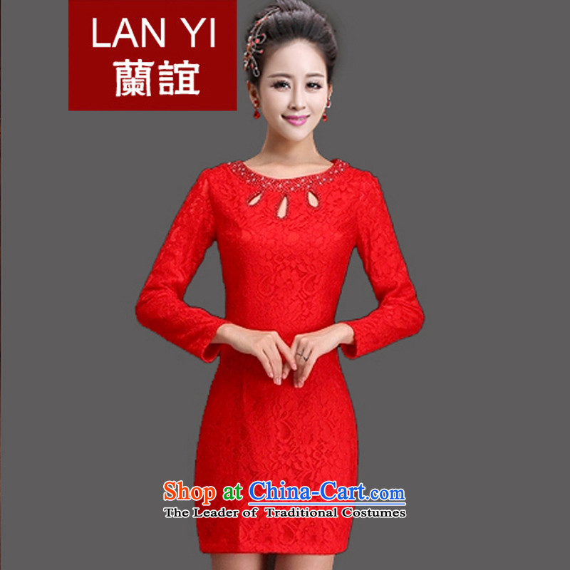 Lan-yi marriages cheongsam dress?2015 Spring bows new retro improved cheongsam dress of autumn and winter red wedding dress , polite?L code waist 2.1 foot