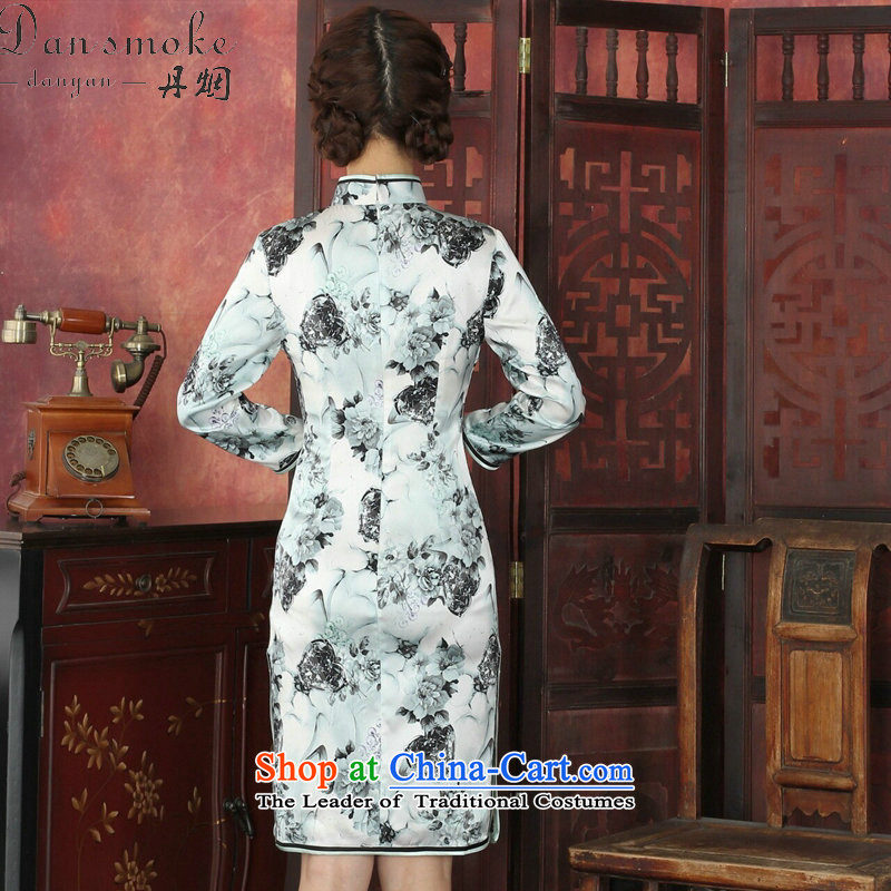 Floral qipao female Tang Dynasty Chinese herbs extract collar long-sleeved qipao retro annual cheongsam silk dresses video thin 1032# XL, floral shopping on the Internet has been pressed.