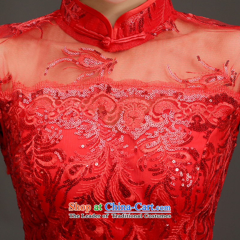In the spring of 2015, Friends new bride wedding dress retro collar crowsfoot cheongsam dress wedding dresses red red bows M code 2 feet of the waist-yi (LANYI) , , , shopping on the Internet