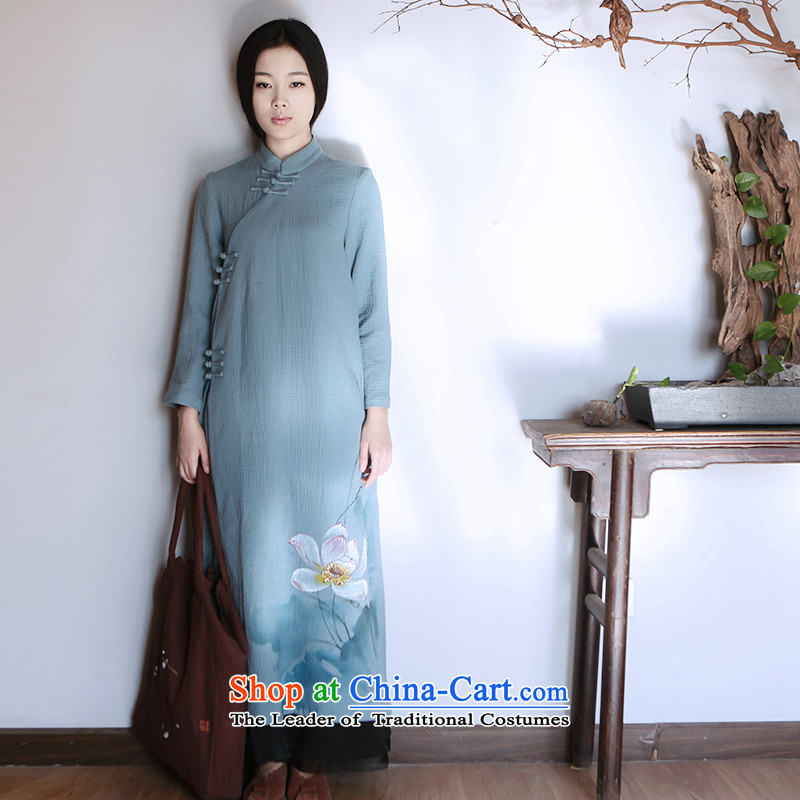 【 nimble as literary retro China wind hand-painted robe long skirt the badges of disk-robe meditation tea serving light purple S, nimble shopping on the Internet has been pressed.