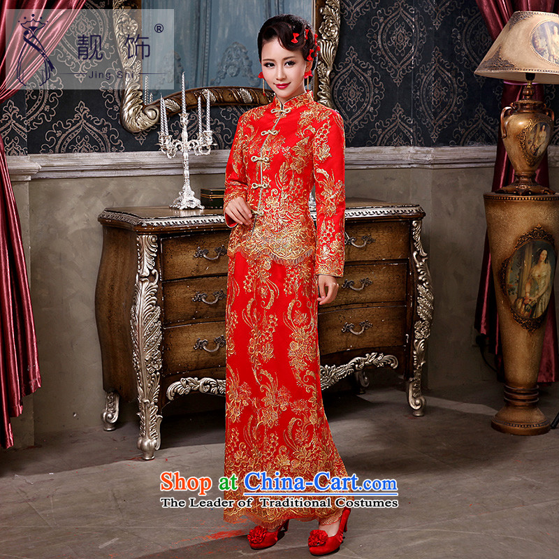 The talks with the autumn and winter 2015 new red marriages bows services improved long-sleeved red retro cheongsam dress of Qipao  XXL, talks trim (JINGSHI) , , , shopping on the Internet