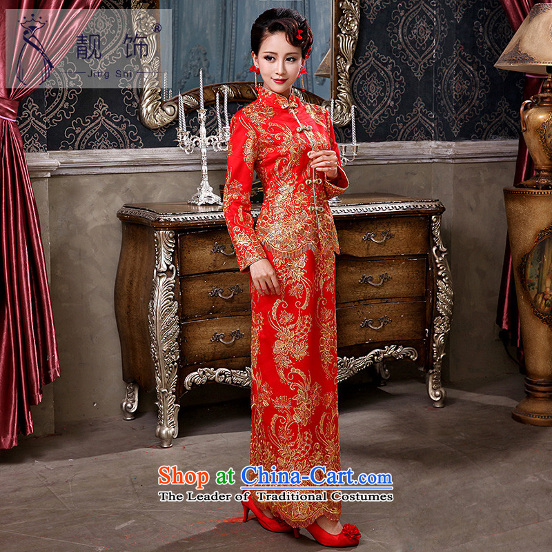 The talks with the autumn and winter 2015 new red marriages bows services improved long-sleeved red retro cheongsam dress of Qipao  XXL, talks trim (JINGSHI) , , , shopping on the Internet