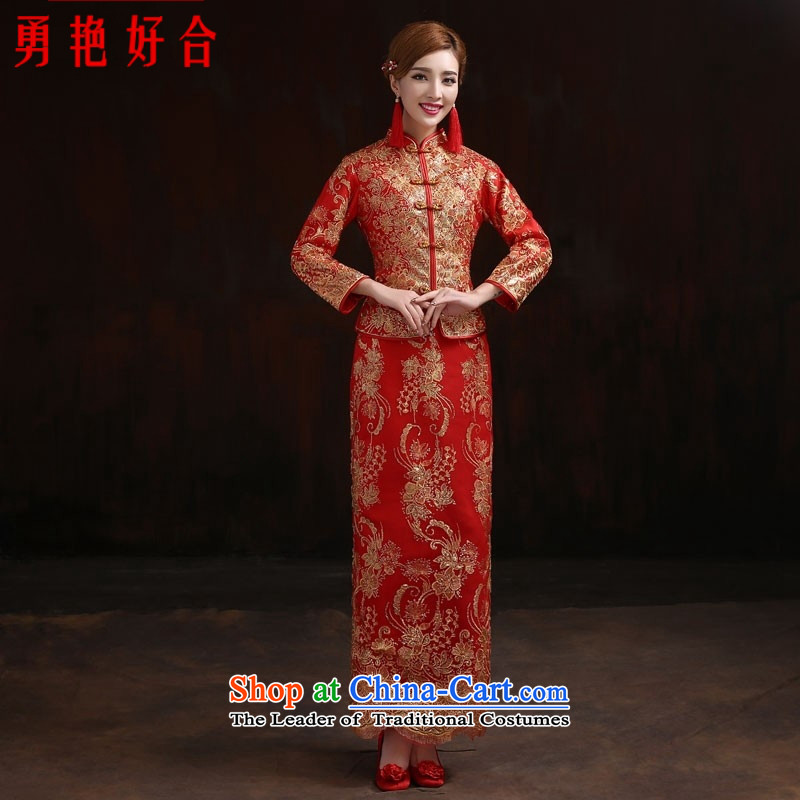 Yong-yeon and 2015 New Chinese wedding dress Sau Wo service long cotton bows to sepia bride qipao autumn and winter red cotton red in winter the folder unit of the Cuff autumn XXL, close , , , Yong Yan Shopping on the Internet