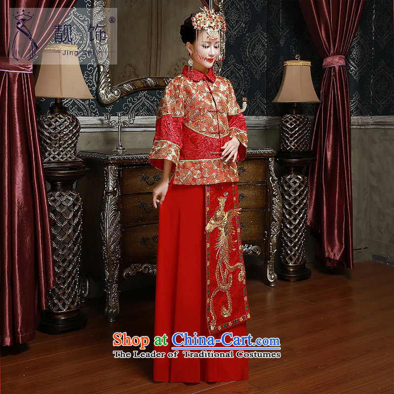 The new 2015 International Friendship Sau Wo Service marriages bows to Chinese style wedding dresses skirt retro long-sleeved red-soo wedding gown Wo Service S talks trim (JINGSHI) , , , shopping on the Internet