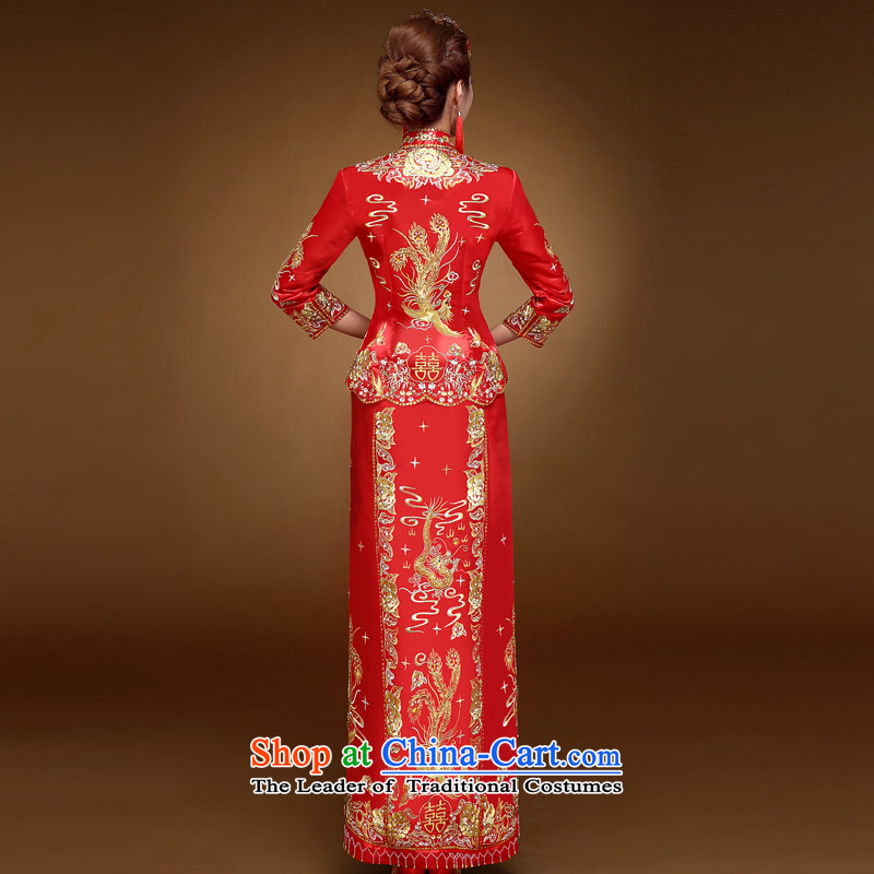 The privilege of serving-leung 2015 new winter Chinese bride retro wedding dress cheongsam dress use dragon serving drink red S honor services use-leung , , , shopping on the Internet