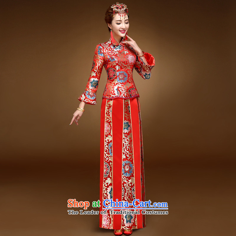 The privilege of serving-leung 2015 winter new bride with chinese red color wedding dress bows marriage solemnisation wedding gown cheongsam RED M, a service-leung , , , shopping on the Internet