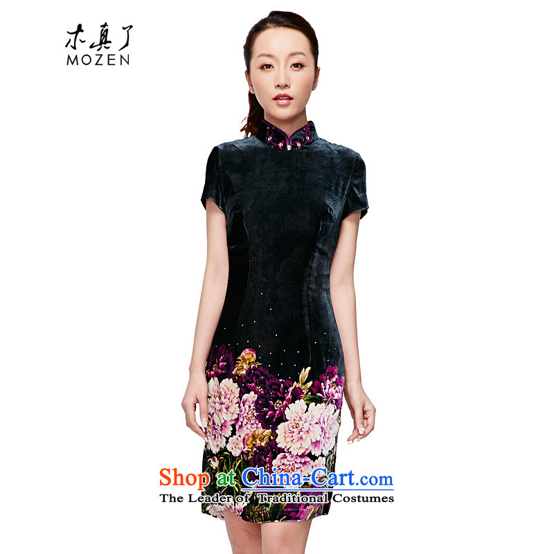 Wooden spring and summer of 2015 really new Silk Velvet short of Chinese qipao stamp dress?P.O. Box No. 11731 14 emerald-?XL