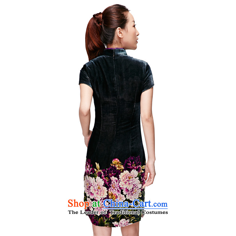 Wooden spring and summer of 2015 really new Silk Velvet short of Chinese qipao stamp dress P.O. Box No. 11731 of 14 Emerald XL, wooden really a , , , shopping on the Internet