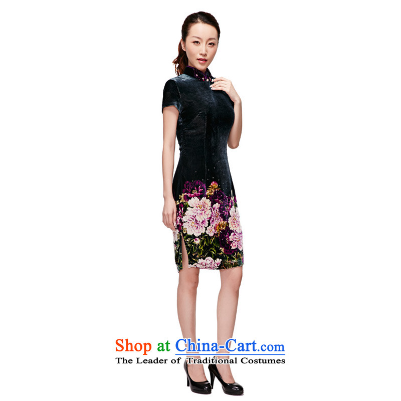 Wooden spring and summer of 2015 really new Silk Velvet short of Chinese qipao stamp dress P.O. Box No. 11731 of 14 Emerald XL, wooden really a , , , shopping on the Internet