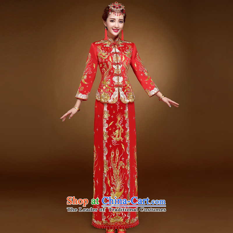 The privilege of serving-leung 2015 winter red new bride wedding gown of Chinese wedding dress bows services should also use red dragon skirt 3XL, honor services-leung , , , shopping on the Internet