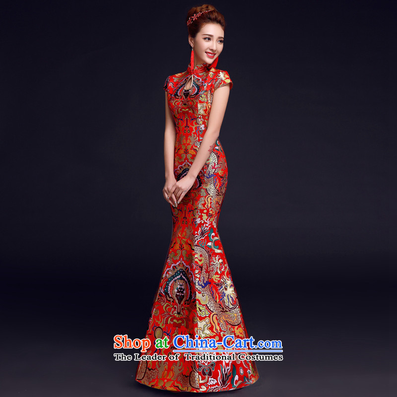 The privilege of serving-leung 2015 Red Winter new bride with Chinese wedding dress wedding dress uniform qipao crowsfoot red bows S honor services-leung , , , shopping on the Internet