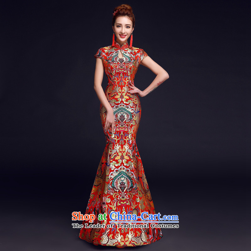 The privilege of serving-leung 2015 Red Winter new bride with Chinese wedding dress wedding dress uniform qipao crowsfoot red bows S honor services-leung , , , shopping on the Internet