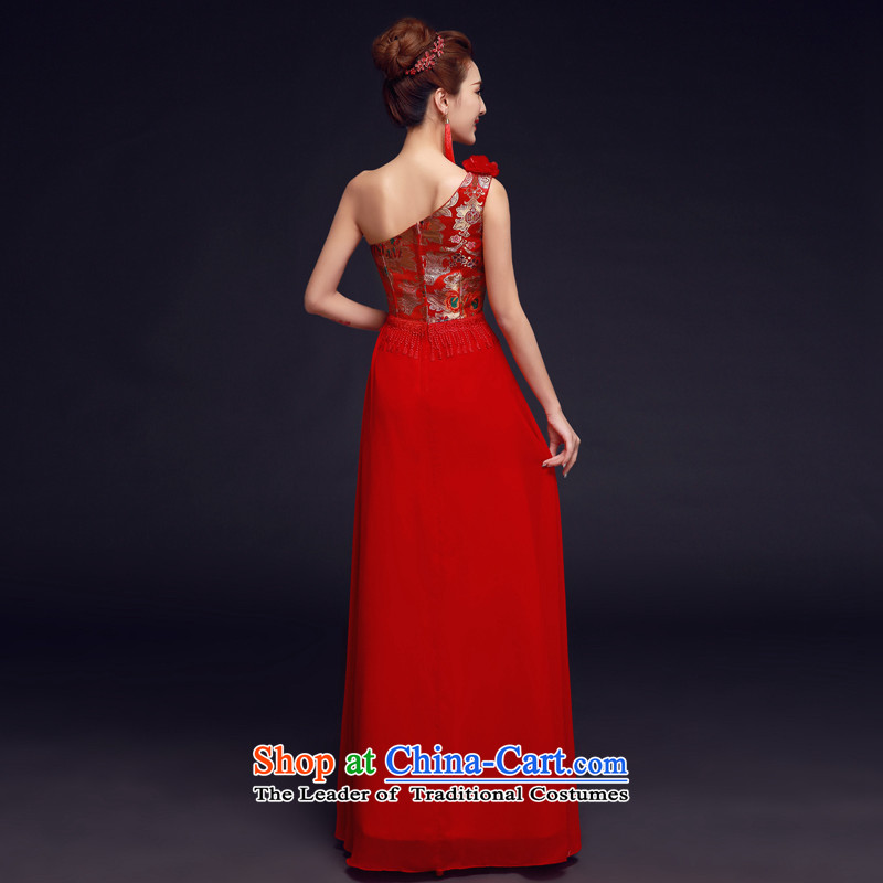 The privilege of serving-leung 2015 New Red single shoulder length) Bride wedding dress Chinese wedding dress uniform qipao skirt red bows 2XL, honor services-leung , , , shopping on the Internet