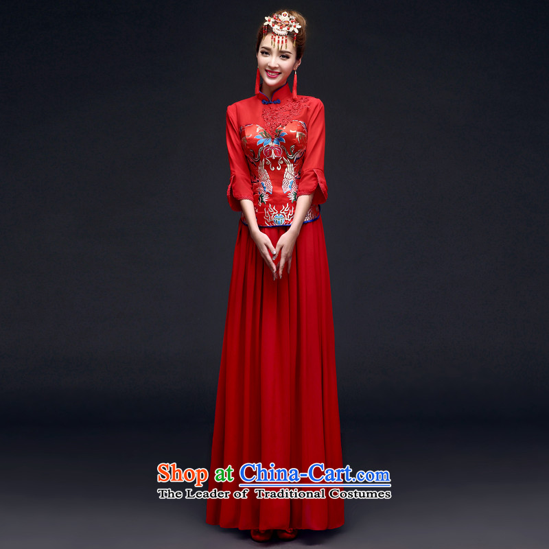 The privilege of serving-leung 2015 new spring and summer red bride wedding dress Chinese wedding dress uniform qipao red XL, bows of service-leung , , , shopping on the Internet