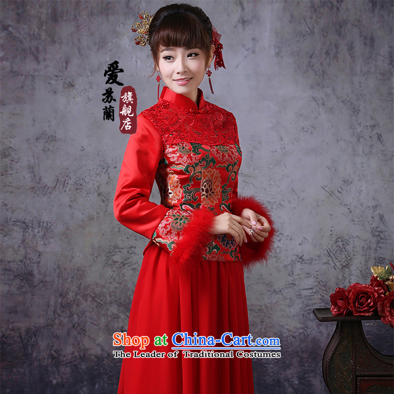 Marriages qipao skirt red long drink service new autumn and winter Chinese Dress retro cotton long-sleeved red XXXL, folder love Su-lan , , , shopping on the Internet