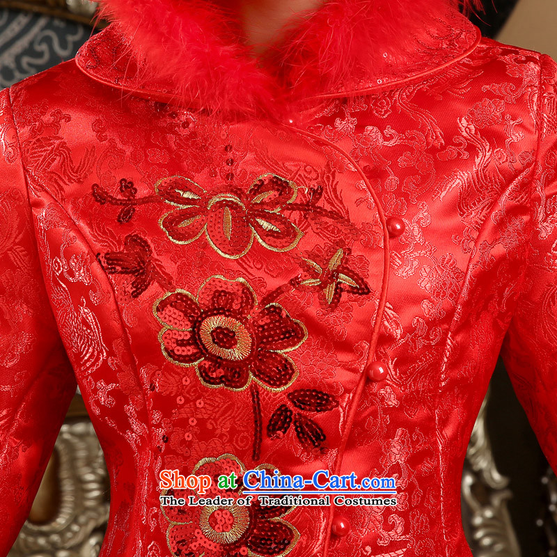 The Friends of the winter bride wedding dress cheongsam dress retro-thick qipao kit bride winter Marriage Code Red qipao bows L waist 2.1 foot, Yi (LANYI) , , , shopping on the Internet